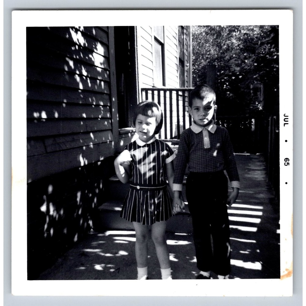 1965 Vintage Snapshot Photograph Two Children Holding Hands Americana Jul 65